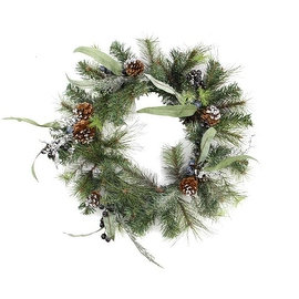24" Artificial Mixed Pine with Blueberries Pine Cones and Ice Twigs Christmas Wreath - Unlit
